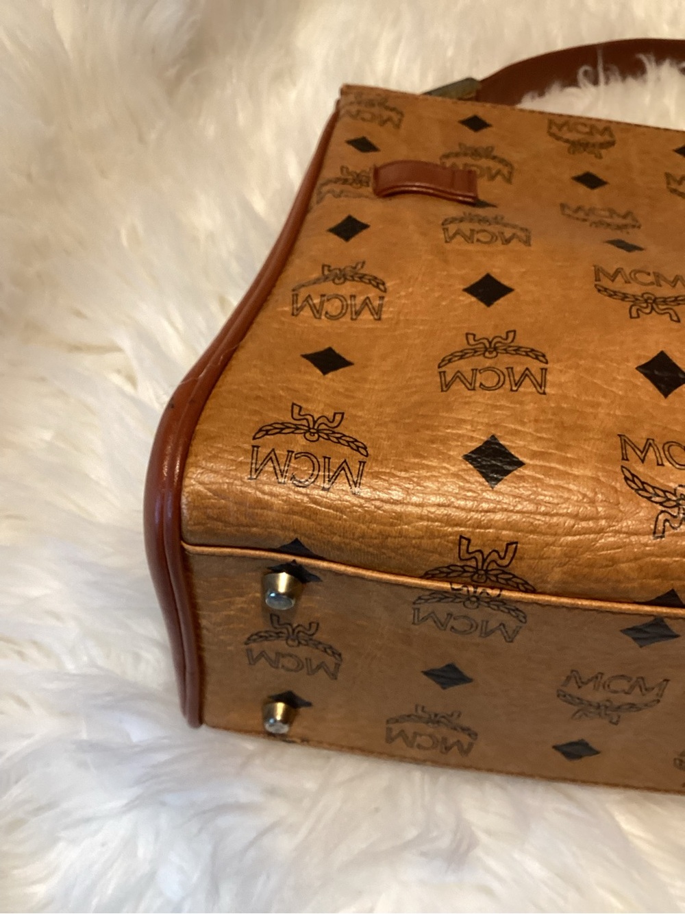 Vintage MCM Cognac Visetos Logo Top-Handle Bag - Picture 8 of 15